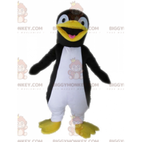 Γιγαντιαία μαύρη κίτρινη και λευκή στολή μασκότ πιγκουίνου