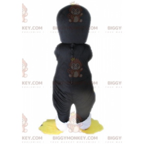 Traje de mascote gigante de pinguim preto amarelo e branco