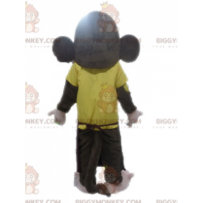 Traje de mascote de macaco marrom com aparência feroz