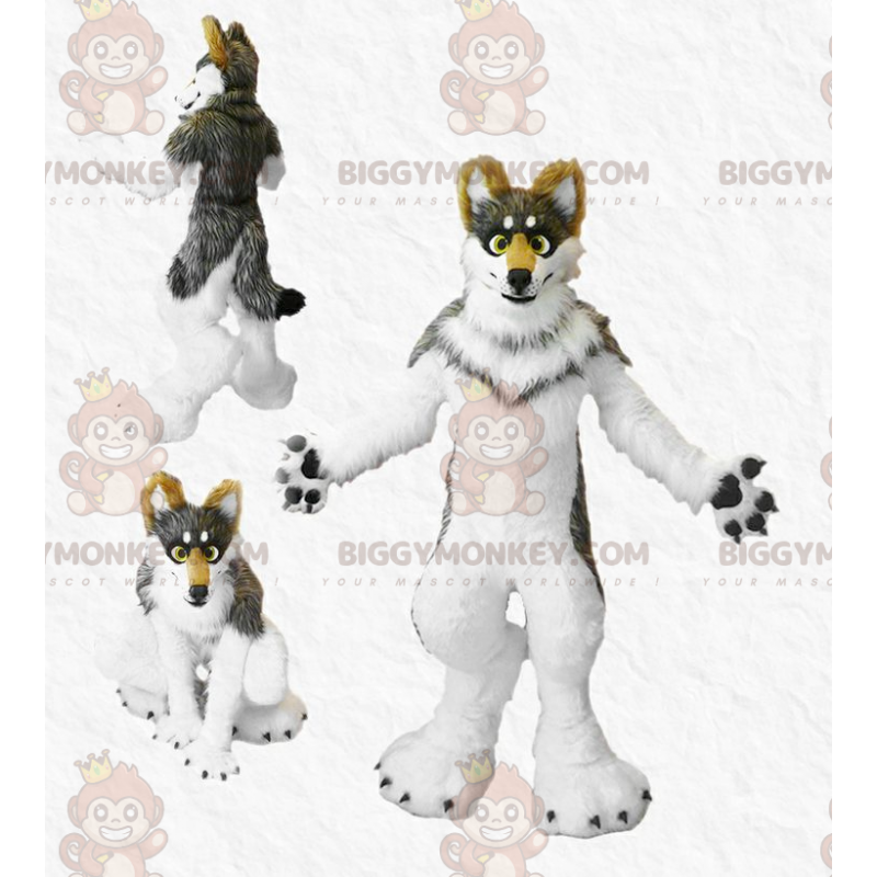Fantasia de mascote de cachorro tricolor peludo BIGGYMONKEY™ –