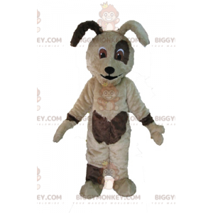 Traje de mascote macio e fofo de cachorro bege e marrom