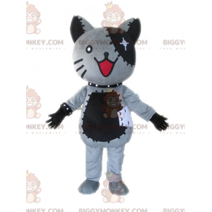 Traje de mascote de gato de pelúcia cinza e preto BIGGYMONKEY™
