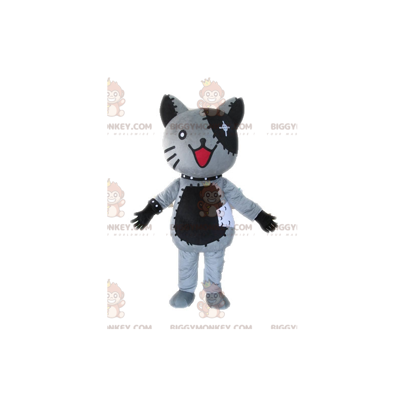 Disfraz de mascota gato de peluche gris y negro BIGGYMONKEY™ -