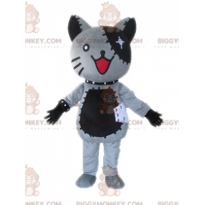 Costume della mascotte del gatto di peluche grigio e nero