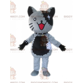 Traje de mascote de gato de pelúcia cinza e preto BIGGYMONKEY™