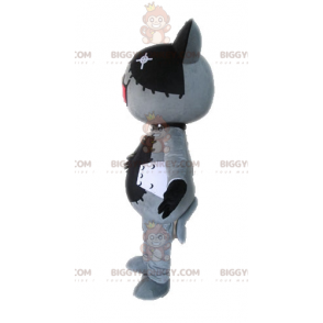 Traje de mascote de gato de pelúcia cinza e preto BIGGYMONKEY™