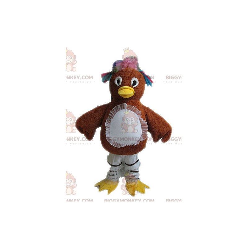 Brown Hen BIGGYMONKEY™ Mascot Costume with Glitter Feathers -