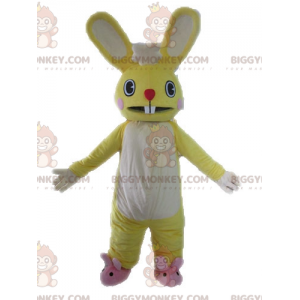 Fantasia de mascote de coelho gigante amarelo e branco