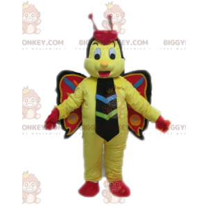 Disfraz de mascota BIGGYMONKEY™ de mariposa amarilla, roja y
