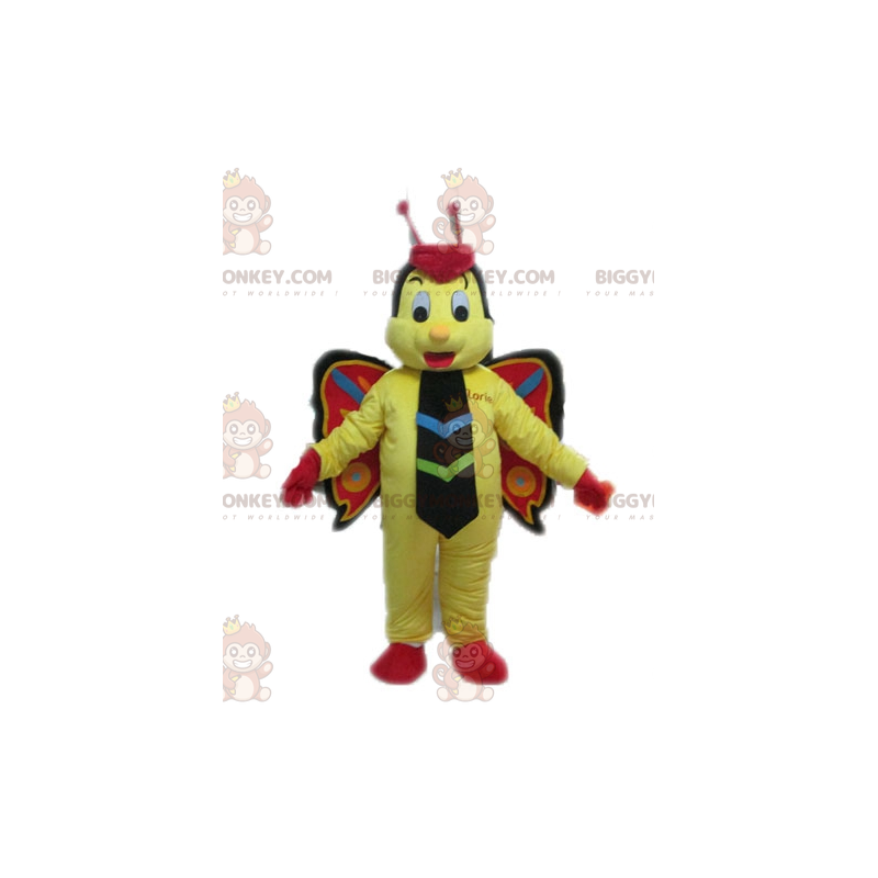 Costume mascotte BIGGYMONKEY™ farfalla gialla rossa e nera -