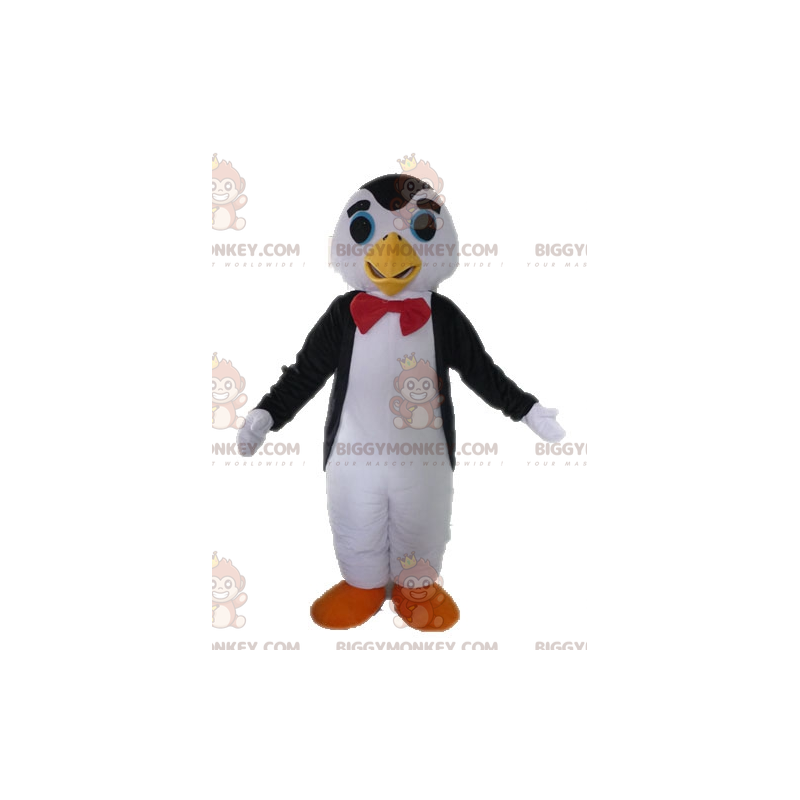 Zwart-witte pinguïn BIGGYMONKEY™ mascottekostuum met vlinderdas