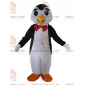 Svart och vit pingvin BIGGYMONKEY™ maskotdräkt med fluga -