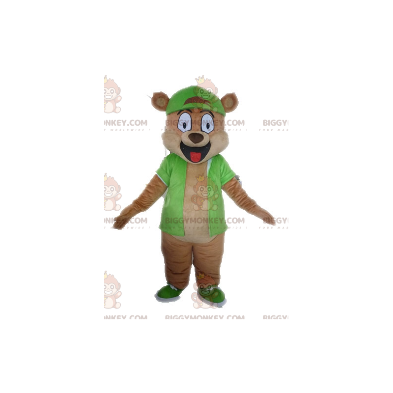 BIGGYMONKEY™ Giant Brown Bear Mascot Costume Dressed in Green –