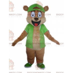 BIGGYMONKEY™ Giant Brown Bear Mascot Costume Dressed in Green –