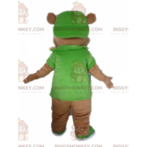 BIGGYMONKEY™ Giant Brown Bear Mascot Costume Dressed in Green –