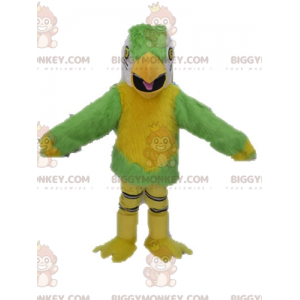 Grün-Gelb-Weiß-Papagei BIGGYMONKEY™ Maskottchen-Kostüm -