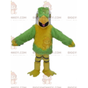 Grön gul och vit papegoja BIGGYMONKEY™ maskotdräkt -