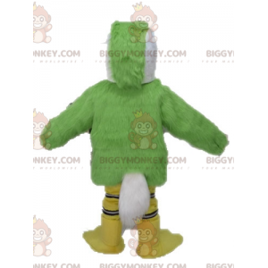 Traje de mascote de papagaio verde amarelo e branco