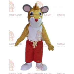 Costume de mascotte BIGGYMONKEY™ de souris marron et blanche.