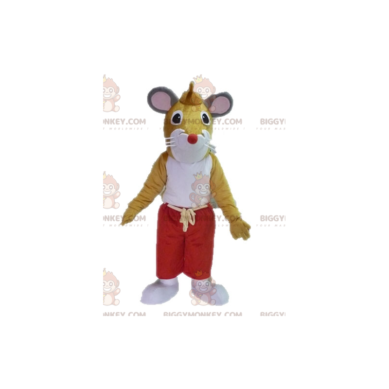 Costume de mascotte BIGGYMONKEY™ de souris marron et blanche.