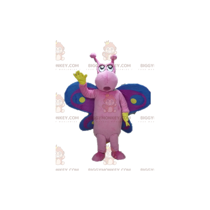 Disfraz de mascota BIGGYMONKEY™ de mariposa rosa, violeta y