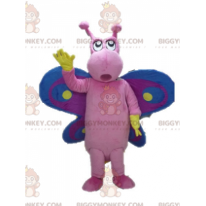 Αστεία πολύχρωμη στολή μασκότ BIGGYMONKEY™ με ροζ μωβ και μπλε