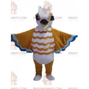 Costume mascotte BIGGYMONKEY™ uccello bianco blu marrone -