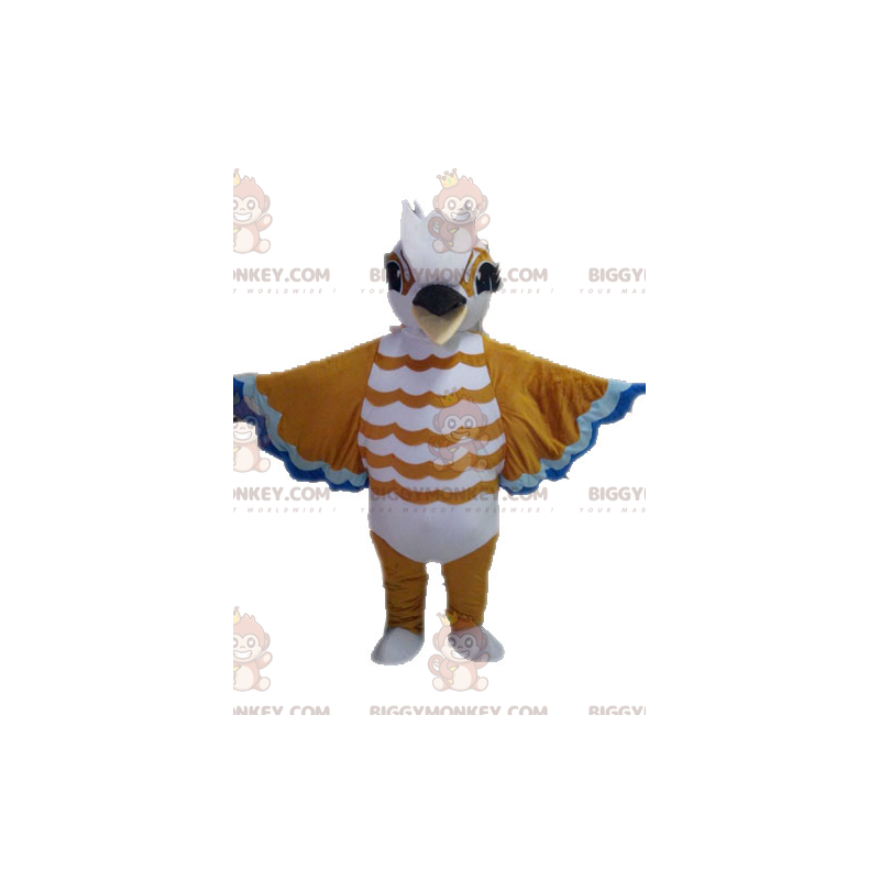 Costume mascotte BIGGYMONKEY™ uccello bianco blu marrone -