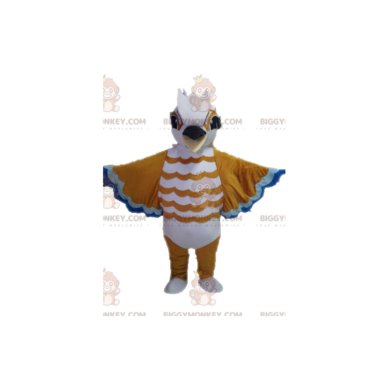 Disfraz de mascota BIGGYMONKEY™ de pájaro marrón, blanco y azul