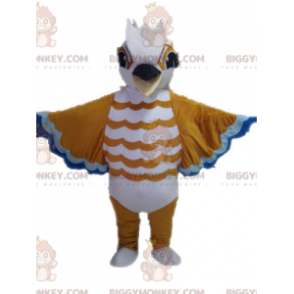 Braun-weiß-blauer Vogel BIGGYMONKEY™ Maskottchen-Kostüm -