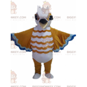 Costume mascotte BIGGYMONKEY™ uccello bianco blu marrone -