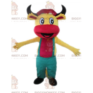 Costume de mascotte BIGGYMONKEY™ de vache jaune et rose avec