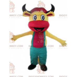 Kostým maskota žluté a růžové krávy BIGGYMONKEY™ s overalem –
