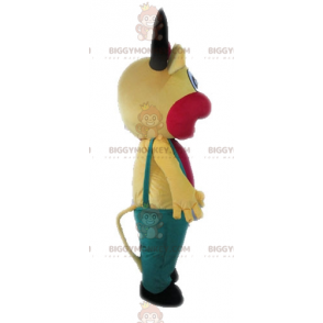 Yellow and Pink Cow BIGGYMONKEY™ Mascot Costume with Overalls –