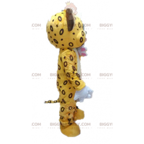 Traje de mascote BIGGYMONKEY™ de tigre amarelo e marrom. Traje