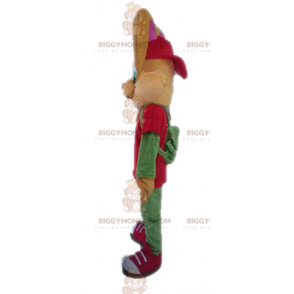 Brun kanin BIGGYMONKEY™ maskotdräkt klädd i rött och grönt -