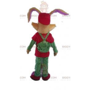 Kostým maskota hnědého králíka BIGGYMONKEY™ v červené a zelené