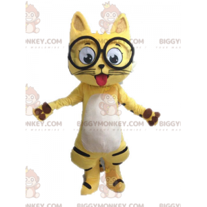 BIGGYMONKEY™ maskotkostume Sort & hvid gul kat med briller -