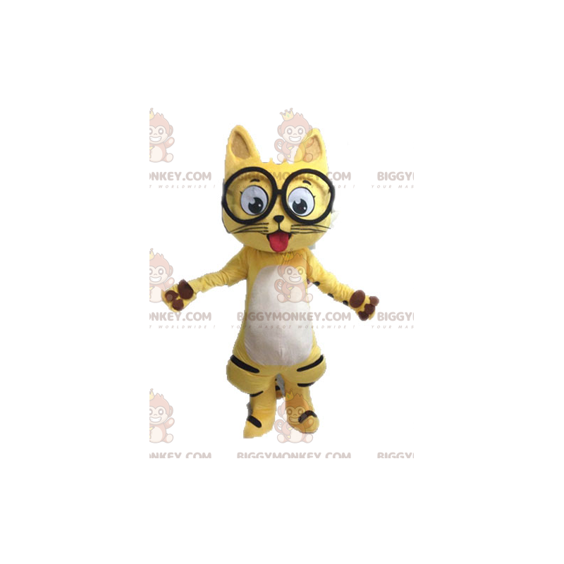 BIGGYMONKEY™ Mascot Costume Black & White Yellow Cat With