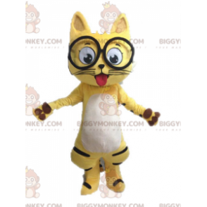 BIGGYMONKEY™ maskotkostume Sort & hvid gul kat med briller -