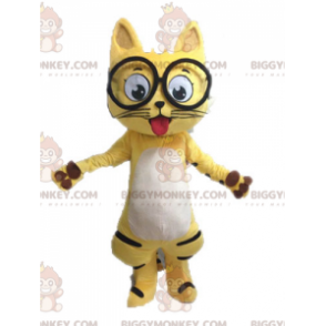 Kostium maskotki BIGGYMONKEY™ Czarno-biały żółty kot w