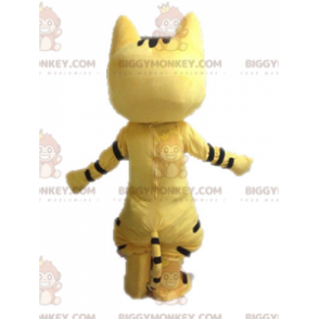 Traje de mascote BIGGYMONKEY™ gato amarelo preto e branco com