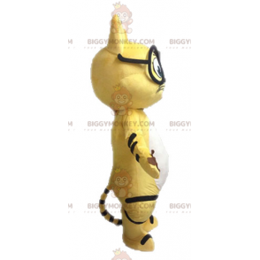 Traje de mascote BIGGYMONKEY™ gato amarelo preto e branco com