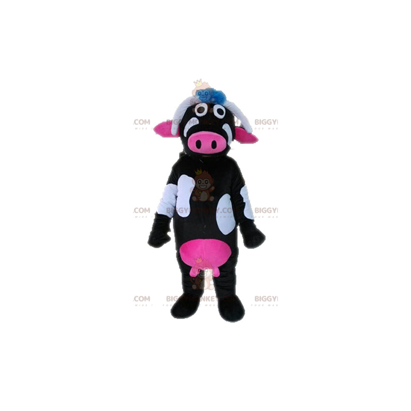Costume da mascotte BIGGYMONKEY™ mucca nera rosa e bianca -