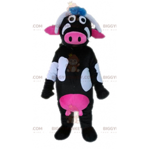 Μαύρο ροζ και λευκή αγελάδα μασκότ BIGGYMONKEY™ -