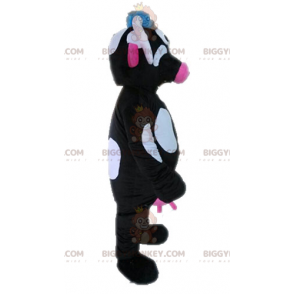 Fantasia de mascote BIGGYMONKEY™ de vaca preta rosa e branca –
