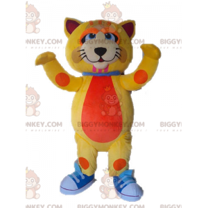 Traje de mascote de gato amarelo e laranja BIGGYMONKEY™ fofo e