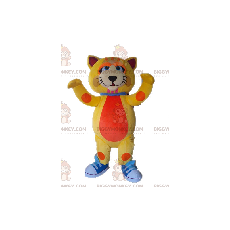 Traje de mascote de gato amarelo e laranja BIGGYMONKEY™ fofo e