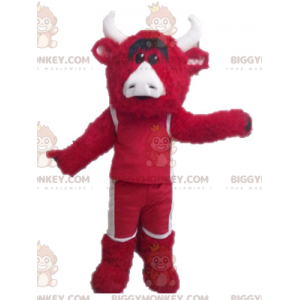 Costume de mascotte BIGGYMONKEY™ de taureau rouge et blanc.