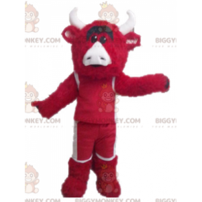 Costume de mascotte BIGGYMONKEY™ de taureau rouge et blanc.